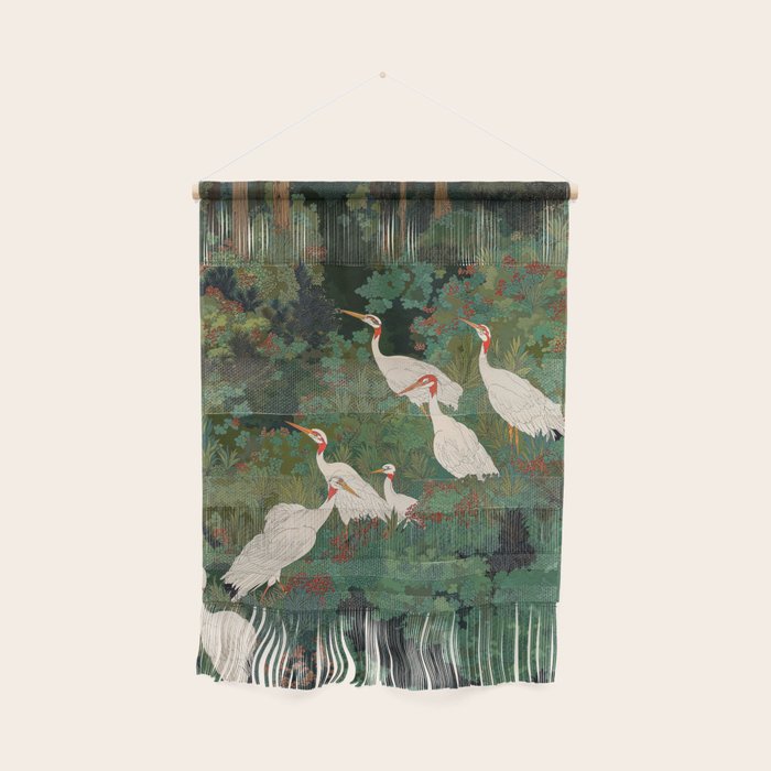 Japandi Wall Art Maximalist japanese chinoiserie Bird wabi sabi green Heron Painting for living room Wall Hanging Gallery Image 1