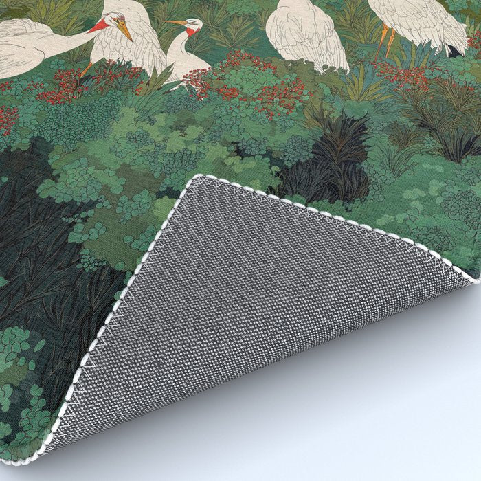Japandi Wall Art Maximalist japanese chinoiserie Bird wabi sabi green Heron Painting for living room Rug Gallery Image 4
