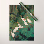 Japandi Wall Art Maximalist japanese chinoiserie Bird wabi sabi green Heron Painting for living room Wrapping Paper Gallery Image 1