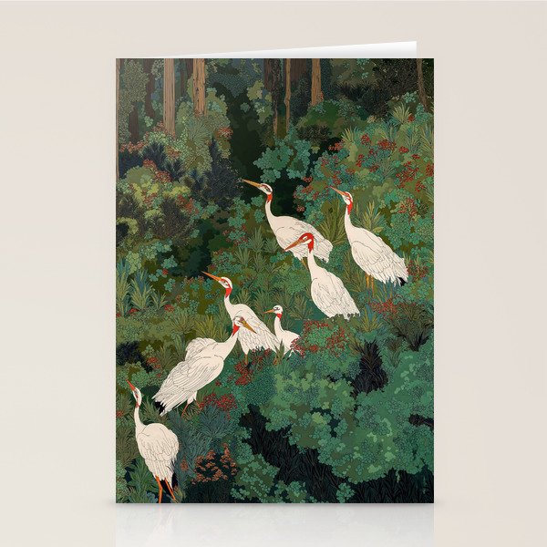 Japandi Wall Art Maximalist japanese chinoiserie Bird wabi sabi green Heron Painting for living room Stationery Card Gallery Image 2