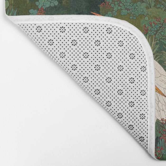 Japandi Wall Art Maximalist japanese chinoiserie Bird wabi sabi green Heron Painting for living room Bath Mat Gallery Image 2