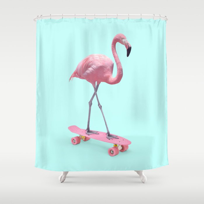 SKATE FLAMINGO Shower Curtain Gallery Image 1