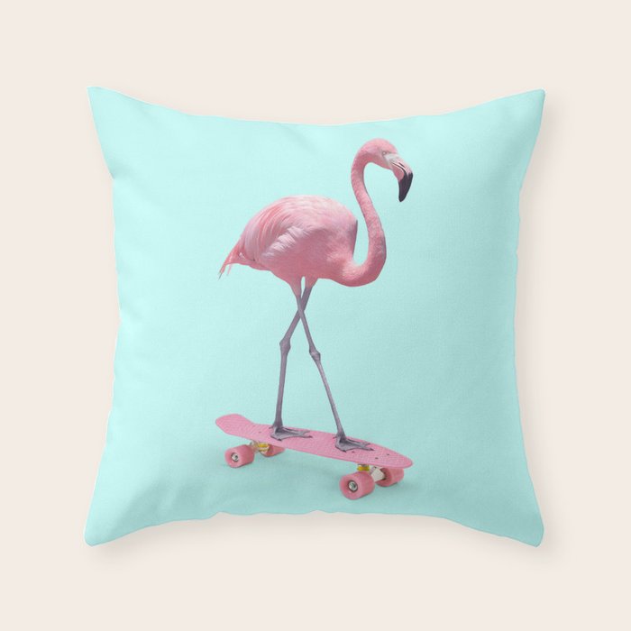 SKATE FLAMINGO Throw Pillow Gallery Image 6