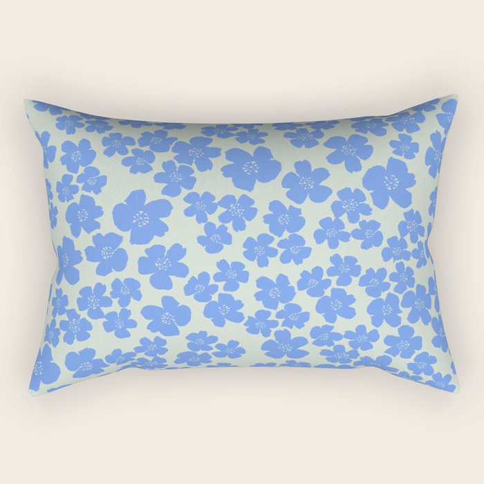 Blue flower blossom scatter on soft green Rectangular Pillow Gallery Image 2