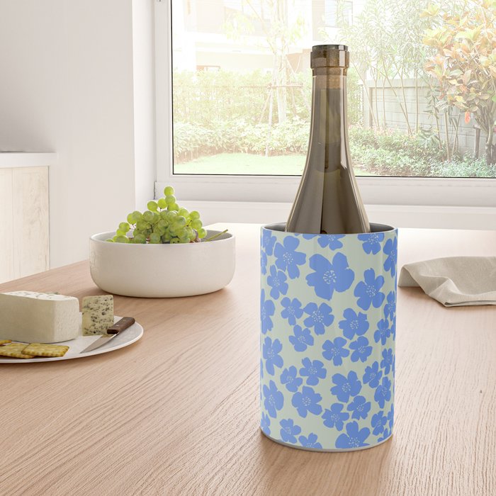 Blue flower blossom scatter on soft green Wine Chiller Gallery Image 4