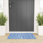 Blue flower blossom scatter on soft green Welcome Mat Gallery Image 3