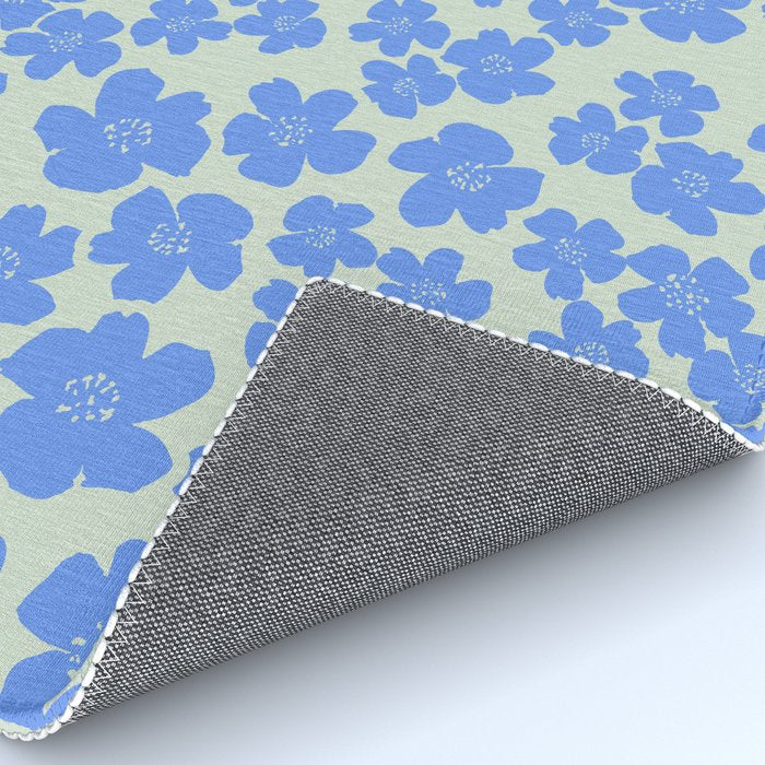 Blue flower blossom scatter on soft green Rug Gallery Image 4