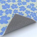Blue flower blossom scatter on soft green Rug Gallery Image 4