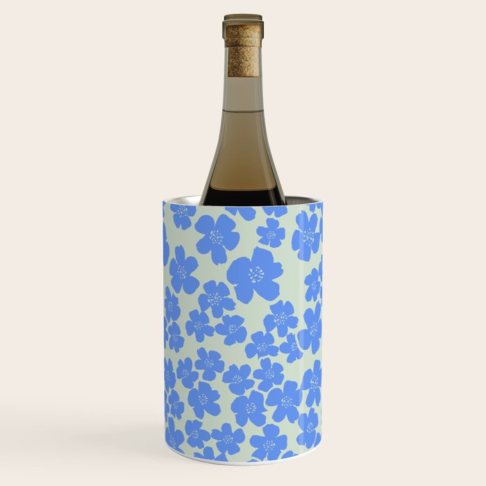 Blue flower blossom scatter on soft green Wine Chiller Gallery Image 3