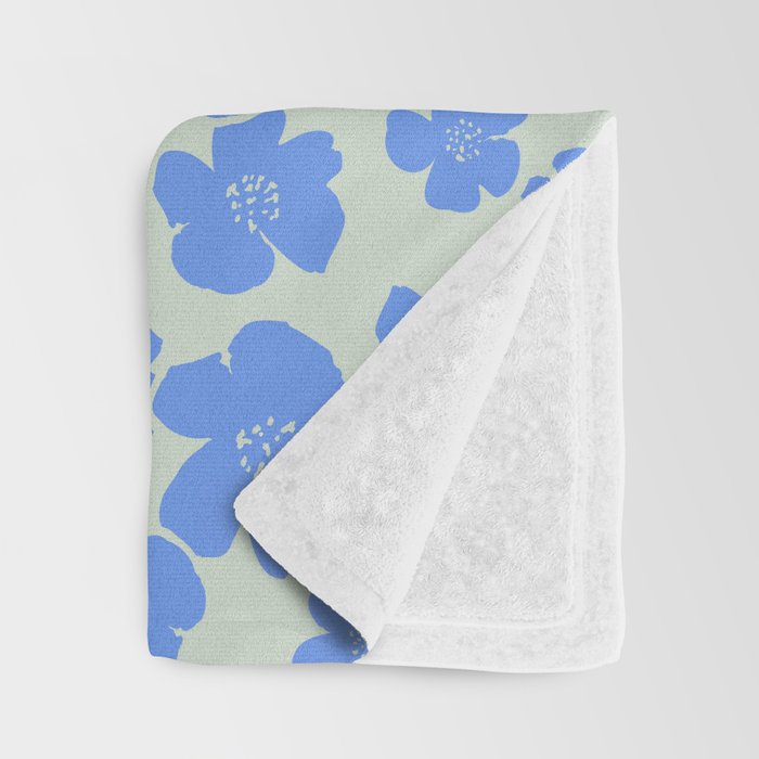 Blue flower blossom scatter on soft green Throw Blanket Gallery Image 3