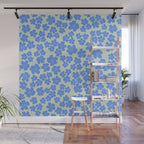 Blue flower blossom scatter on soft green Wall Mural Gallery Image 1