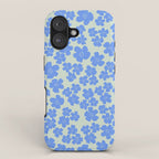 Blue flower blossom scatter on soft green iPhone Case Gallery Image 1
