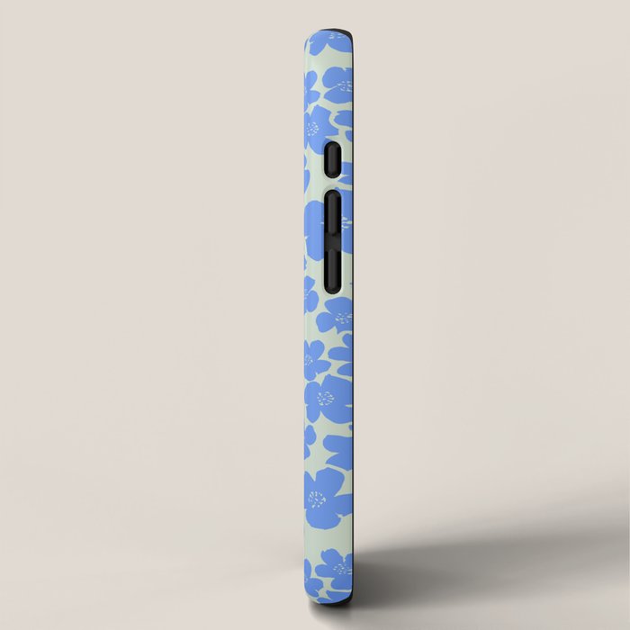 Blue flower blossom scatter on soft green iPhone Case Gallery Image 2