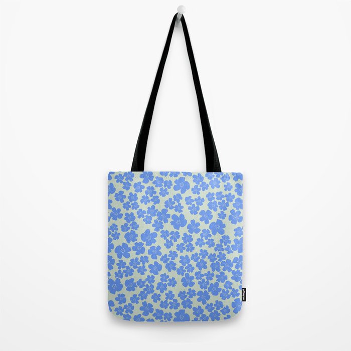 Blue flower blossom scatter on soft green Tote Bag Gallery Image 2