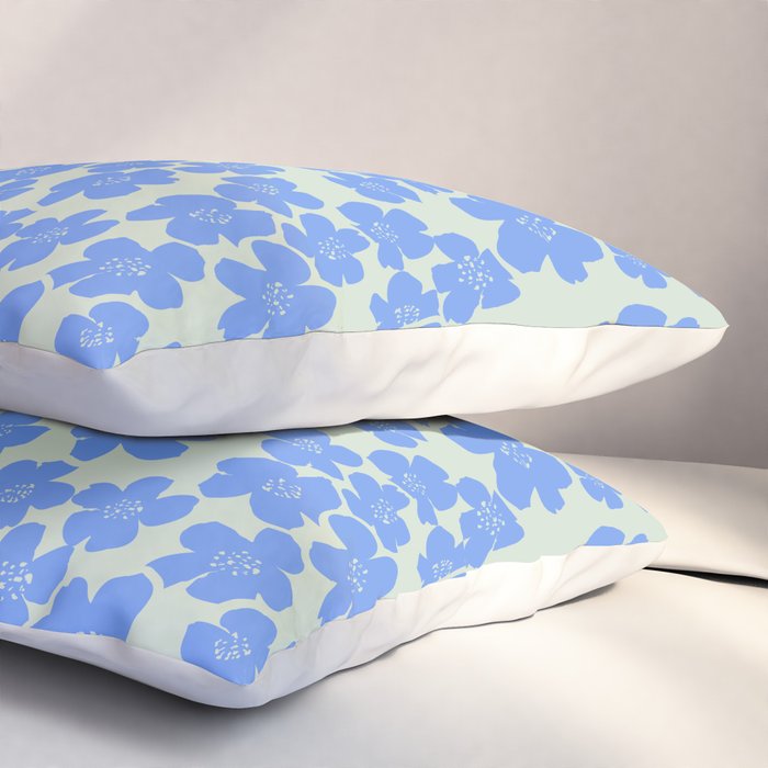 Blue flower blossom scatter on soft green Pillow Sham Gallery Image 3