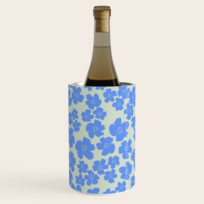 Blue flower blossom scatter on soft green Wine Chiller Gallery Image 2