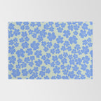 Blue flower blossom scatter on soft green Rug Gallery Image 2