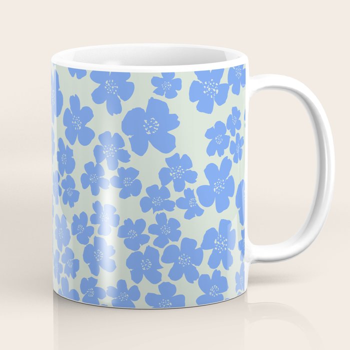 Blue flower blossom scatter on soft green Coffee Mug Gallery Image 1