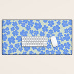 Blue flower blossom scatter on soft green Desk Mat Gallery Image 1