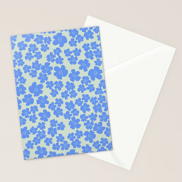 Blue flower blossom scatter on soft green Stationery Card Gallery Image 2