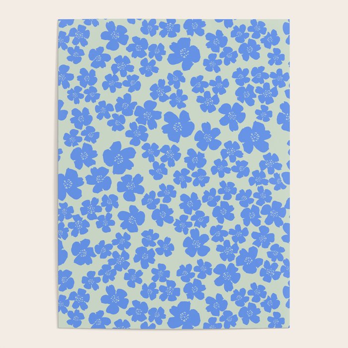 Blue flower blossom scatter on soft green Poster Gallery Image 4