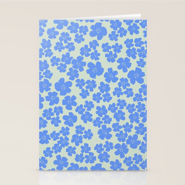 Blue flower blossom scatter on soft green Stationery Card Gallery Image 2