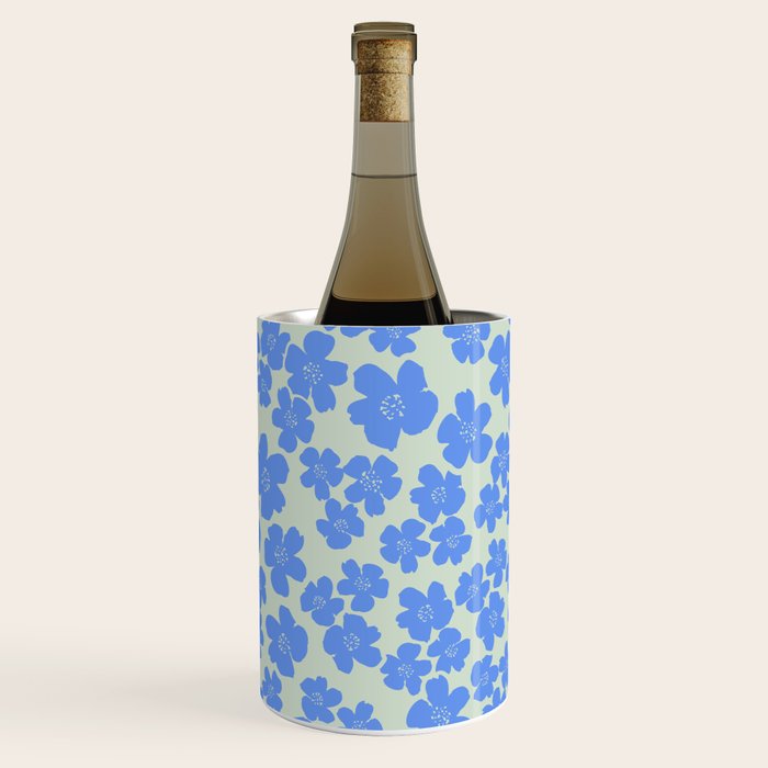 Blue flower blossom scatter on soft green Wine Chiller Gallery Image 1
