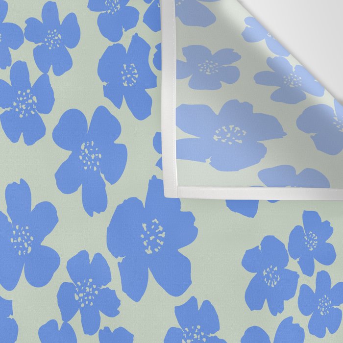 Blue flower blossom scatter on soft green Wall Tapestry Gallery Image 3