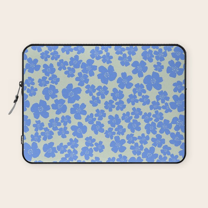 Blue flower blossom scatter on soft green Laptop Sleeve Gallery Image 1