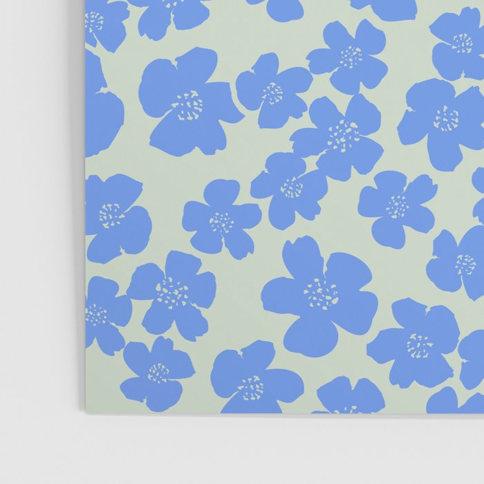 Blue flower blossom scatter on soft green Poster Gallery Image 3
