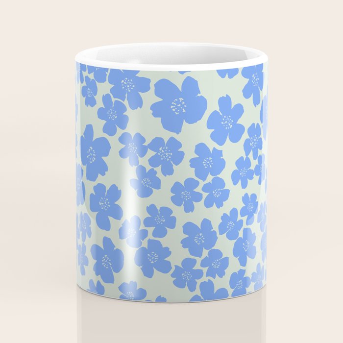 Blue flower blossom scatter on soft green Coffee Mug Gallery Image 4