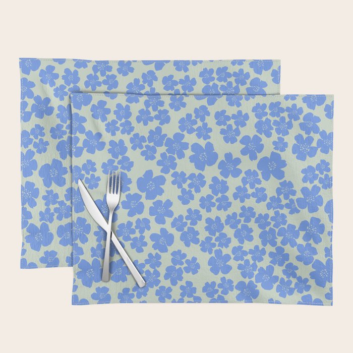 Blue flower blossom scatter on soft green Placemat Gallery Image 1