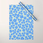 Blue flower blossom scatter on soft green Wrapping Paper Gallery Image 1