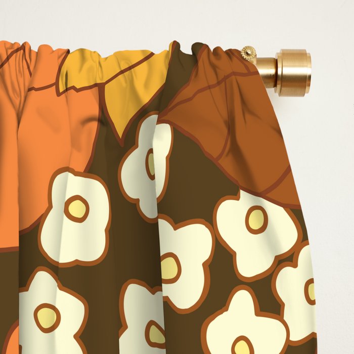 Brown, Yellow, Orange qnd Ivory Retro Flowers Window Curtain Gallery Image 2