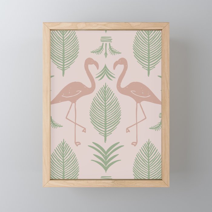 Palm Flamingos . Light Blush Mini Art Print Gallery Image 1