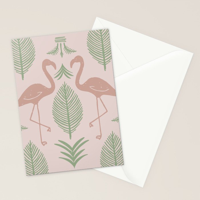 Palm Flamingos . Light Blush Stationery Card Gallery Image 2