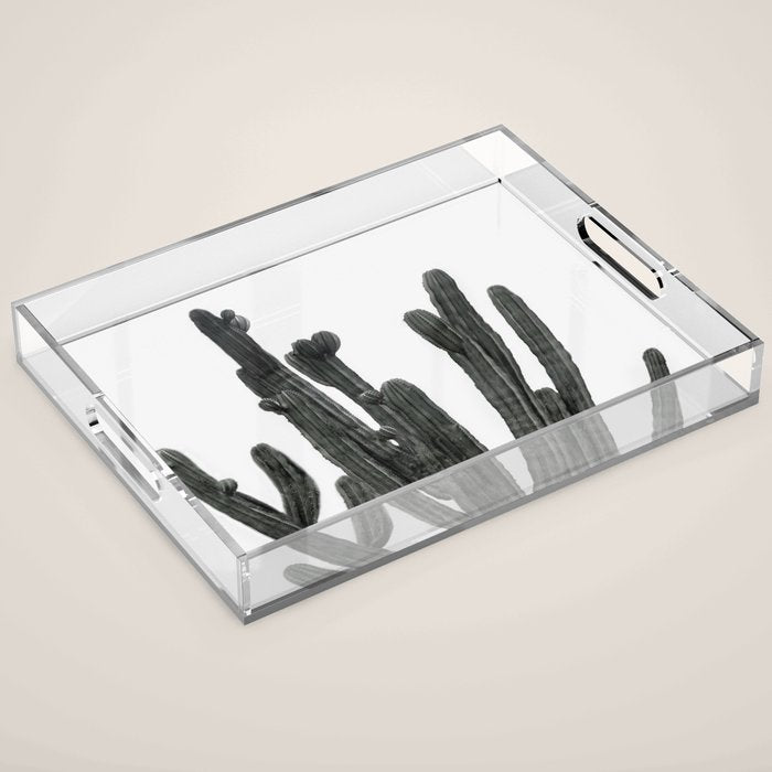 Black and White Cactus Acrylic Tray Gallery Image 1
