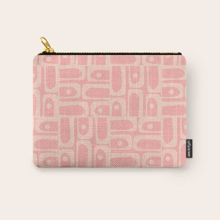 Mid Century Modern Piquet Multi Abstract Geometric Pattern in Pale Blush Pink Carry All Pouch Gallery Image 1