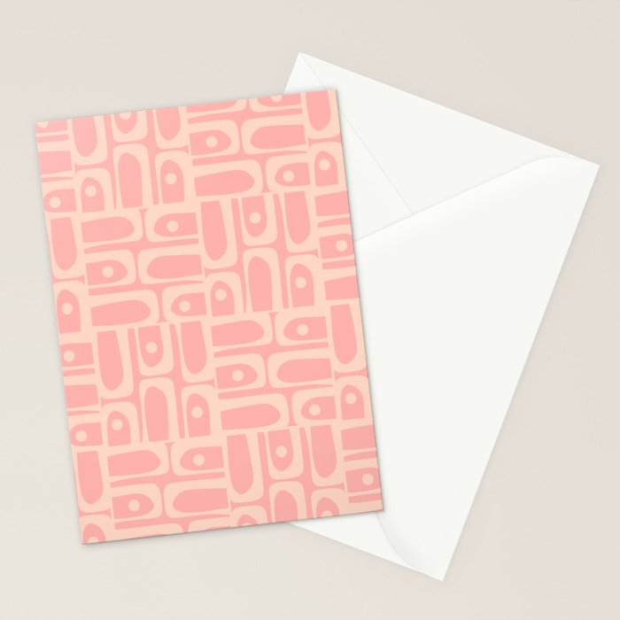 Mid Century Modern Piquet Multi Abstract Geometric Pattern in Pale Blush Pink Stationery Card Gallery Image 2