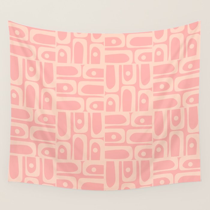 Mid Century Modern Piquet Multi Abstract Geometric Pattern in Pale Blush Pink Wall Tapestry Gallery Image 1