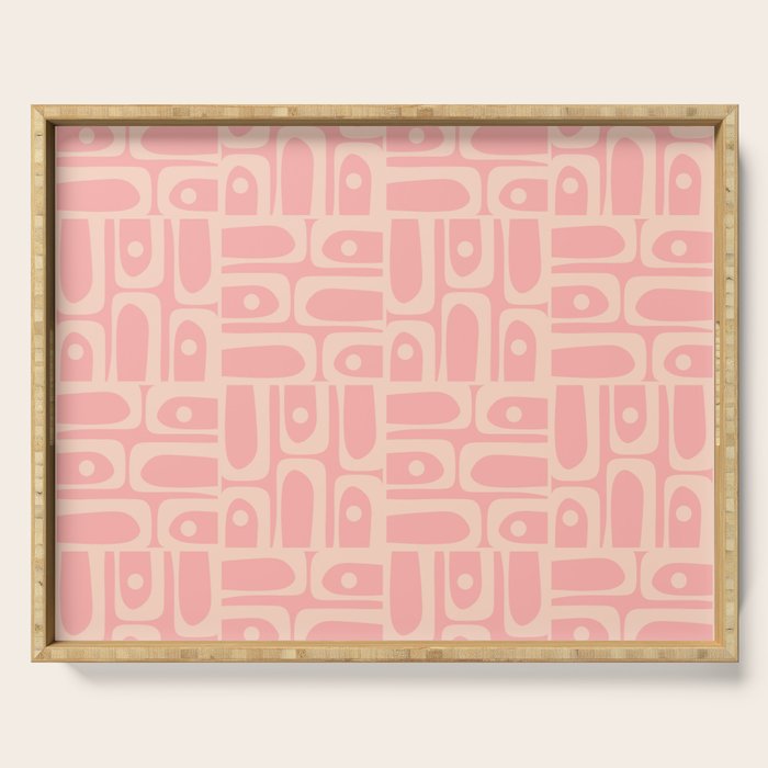 Mid Century Modern Piquet Multi Abstract Geometric Pattern in Pale Blush Pink Serving Tray Gallery Image 1