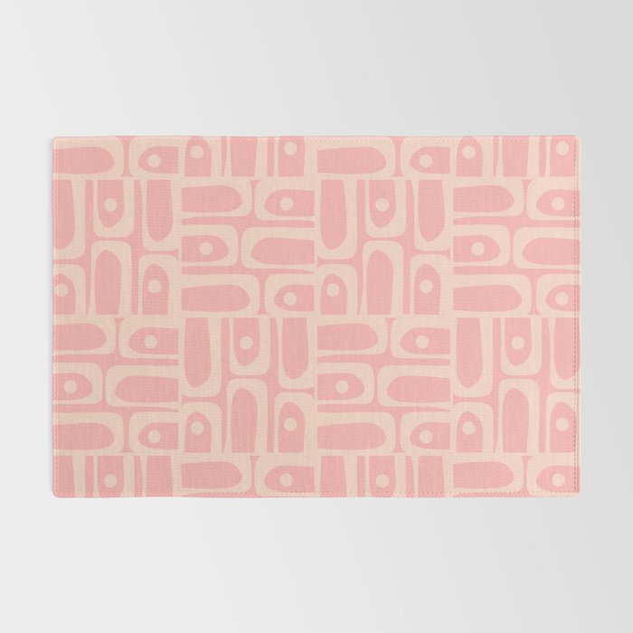 Mid Century Modern Piquet Multi Abstract Geometric Pattern in Pale Blush Pink Rug Gallery Image 2