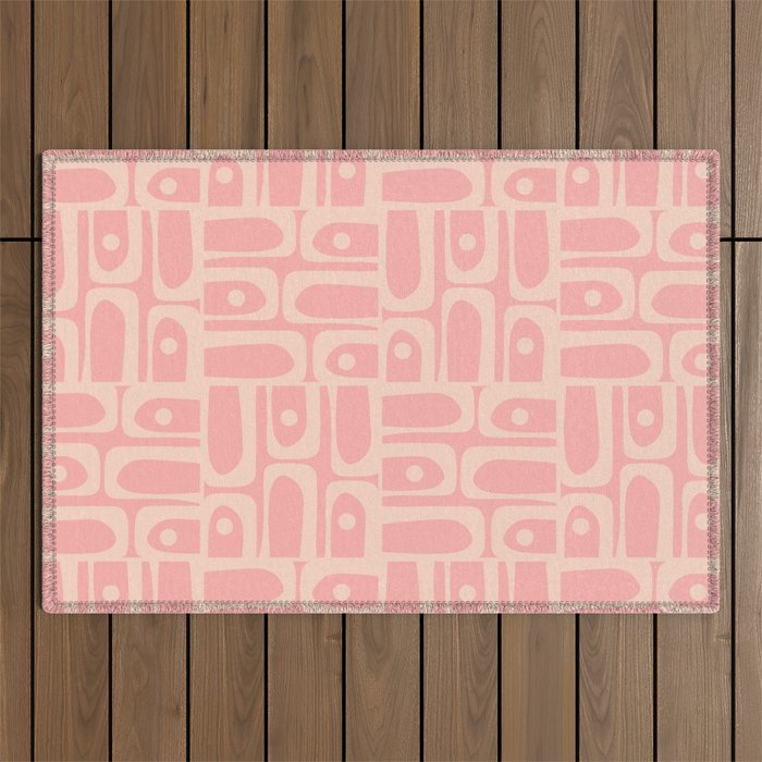 Mid Century Modern Piquet Multi Abstract Geometric Pattern in Pale Blush Pink Outdoor Rug Gallery Image 1