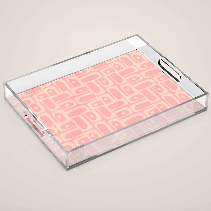 Mid Century Modern Piquet Multi Abstract Geometric Pattern in Pale Blush Pink Acrylic Tray Gallery Image 1
