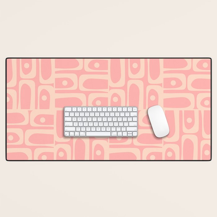 Mid Century Modern Piquet Multi Abstract Geometric Pattern in Pale Blush Pink Desk Mat Gallery Image 1