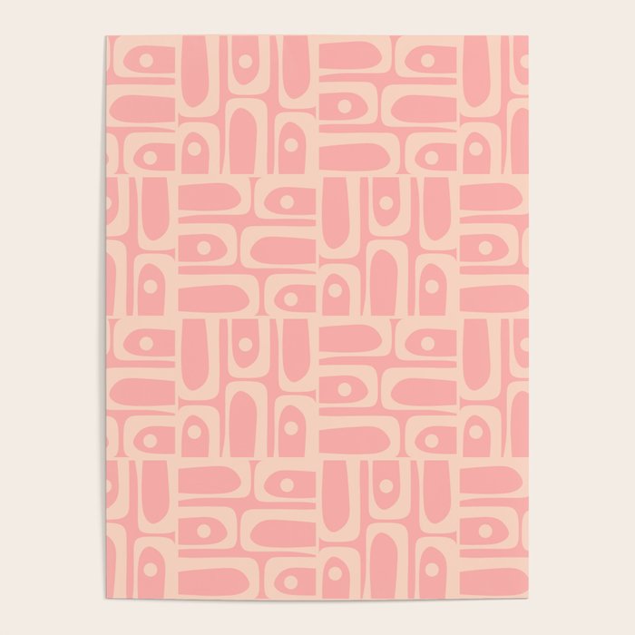 Mid Century Modern Piquet Multi Abstract Geometric Pattern in Pale Blush Pink Poster Gallery Image 4