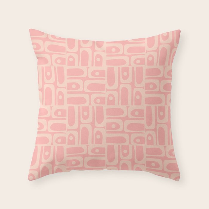 Mid Century Modern Piquet Multi Abstract Geometric Pattern in Pale Blush Pink Throw Pillow Gallery Image 1