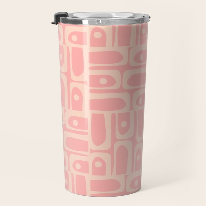 Mid Century Modern Piquet Multi Abstract Geometric Pattern in Pale Blush Pink Travel Mug Gallery Image 3