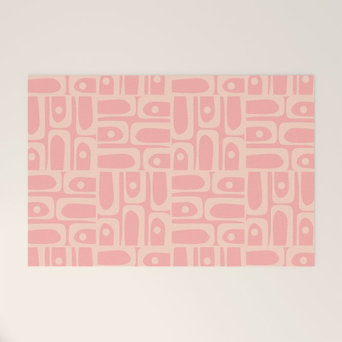 Mid Century Modern Piquet Multi Abstract Geometric Pattern in Pale Blush Pink Welcome Mat Gallery Image 1