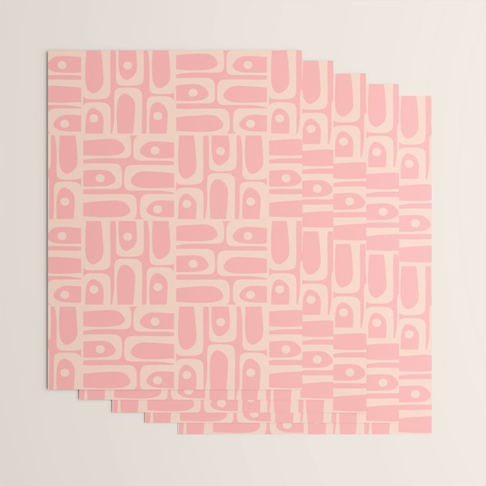 Mid Century Modern Piquet Multi Abstract Geometric Pattern in Pale Blush Pink Wrapping Paper Gallery Image 3